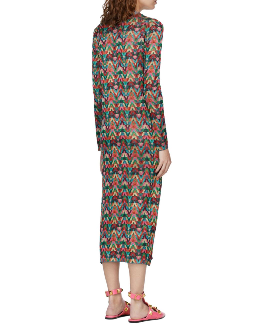 Valentino Brown Jacquard Optical-Pattern Lurex Long Cardigan