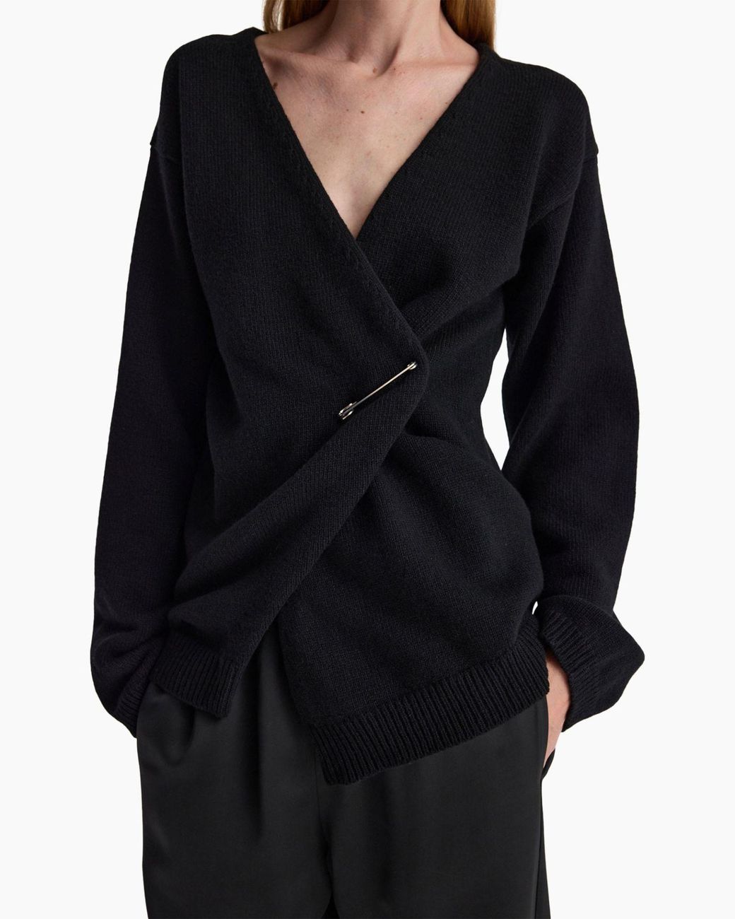 Rohe Black Off-Shoulder Wrap Cardigan