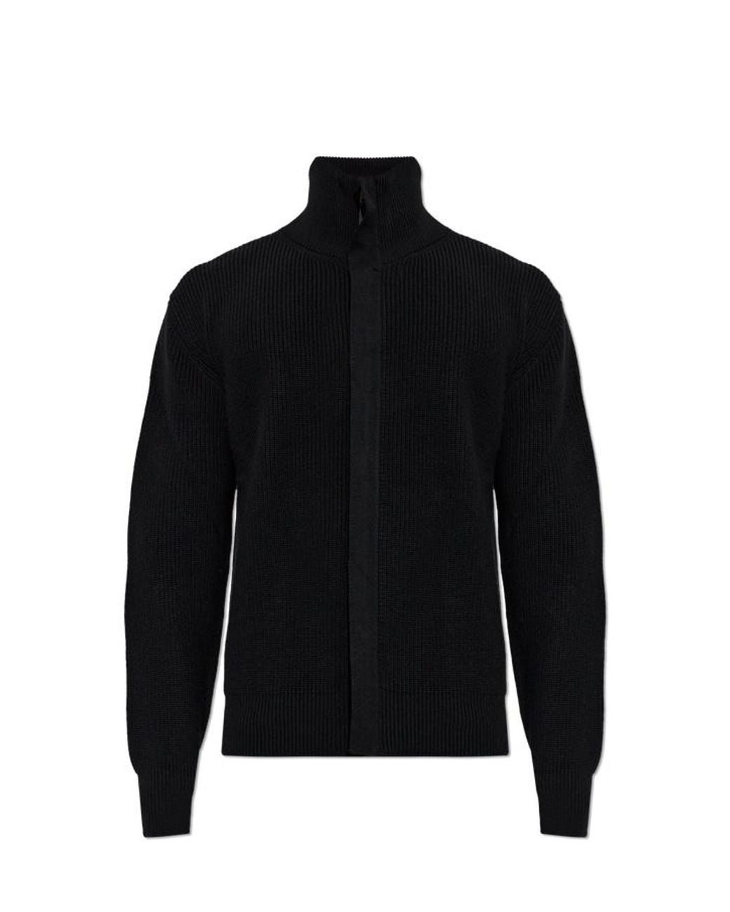 Woolrich Black Wool Cardigan With Stand-Up Collar for men