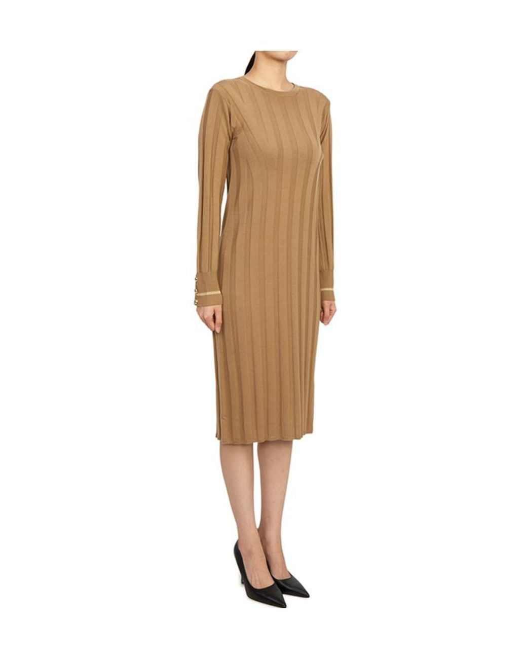 Max Mara Natural Long-Sleeved Knitted Dress