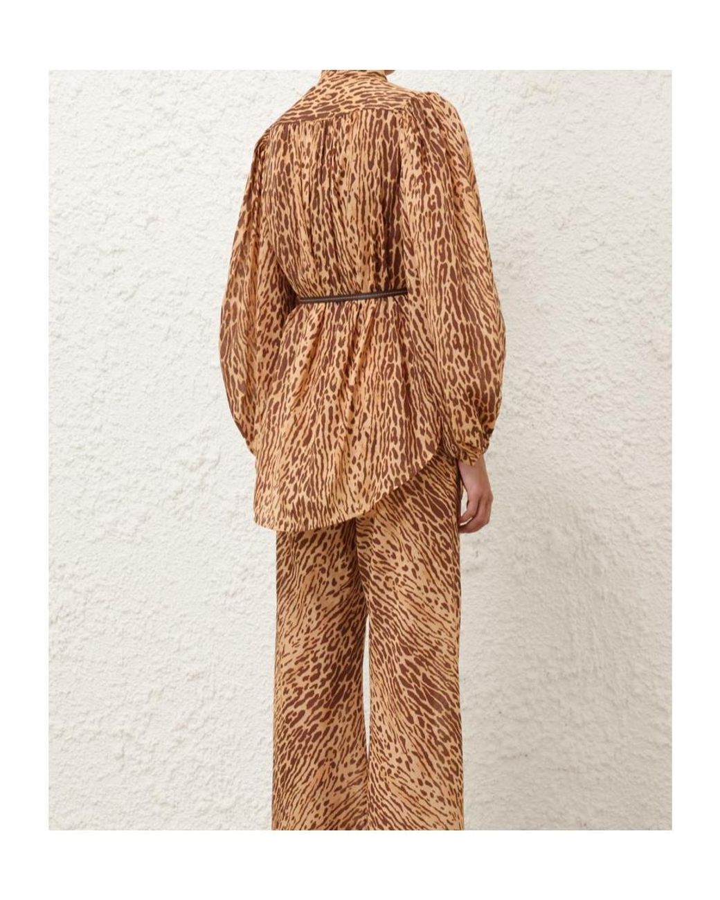 Zimmermann Brown Fluid Blouse With Animal Print