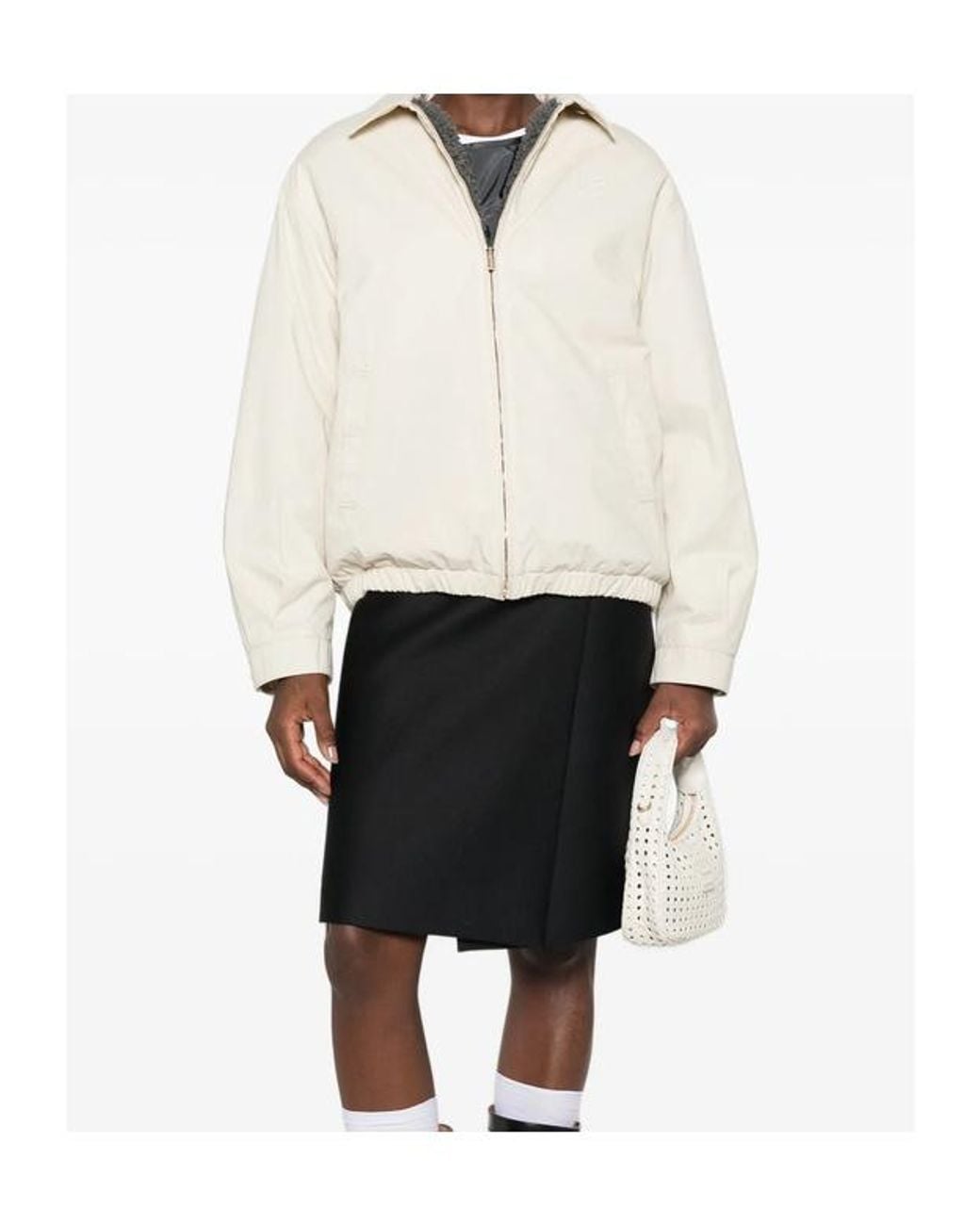 Miu Miu Natural Logo-Embroidered Zip-Up Jacket