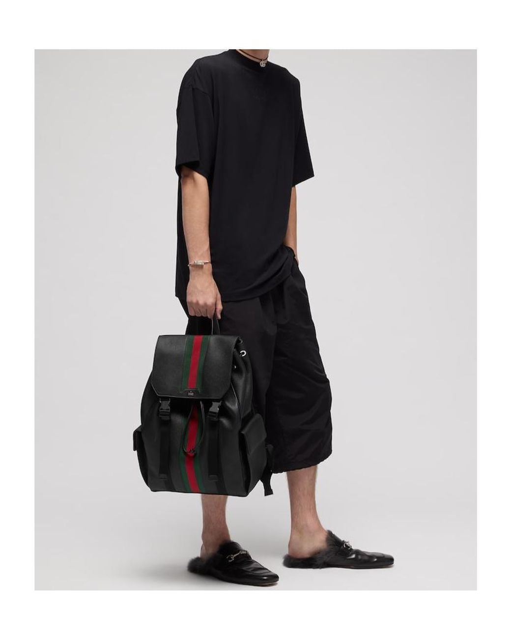Gucci Black Web Trademark Medium Backpack for men