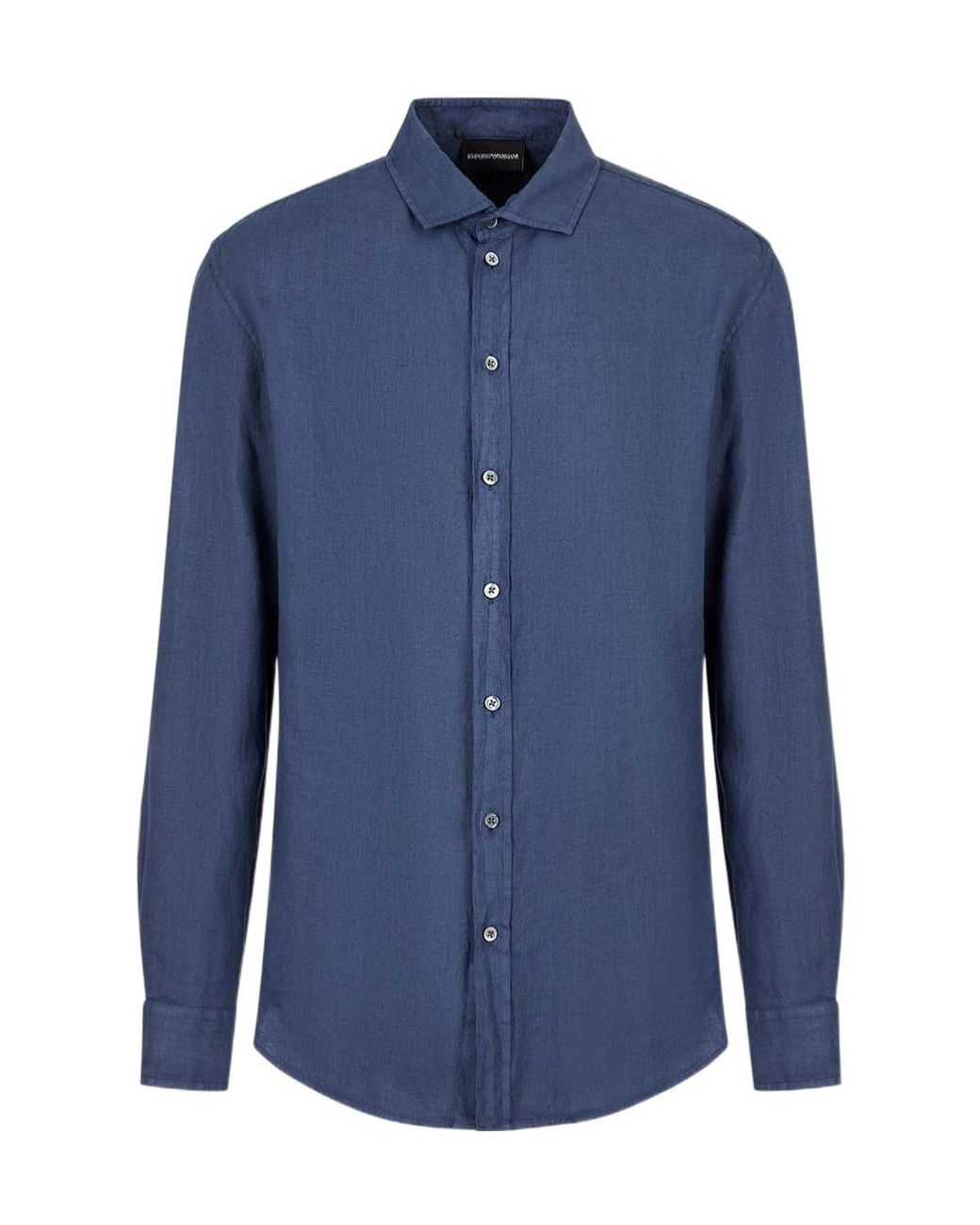 Emporio Armani Blue Collar Longsleeve Linen Shirt for men