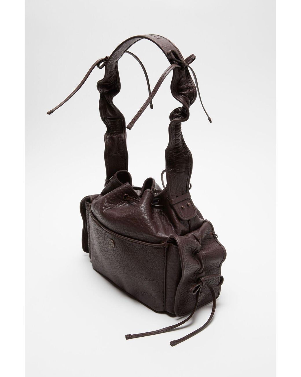 Acne Brown Ruffled Drawstring Shoulder Bag