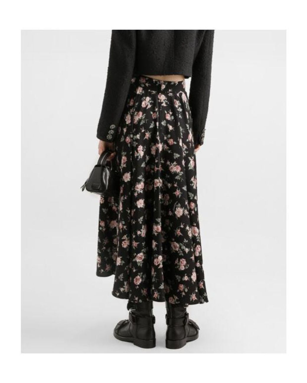 Dolce & Gabbana Black Floral-Print Midi Skirt