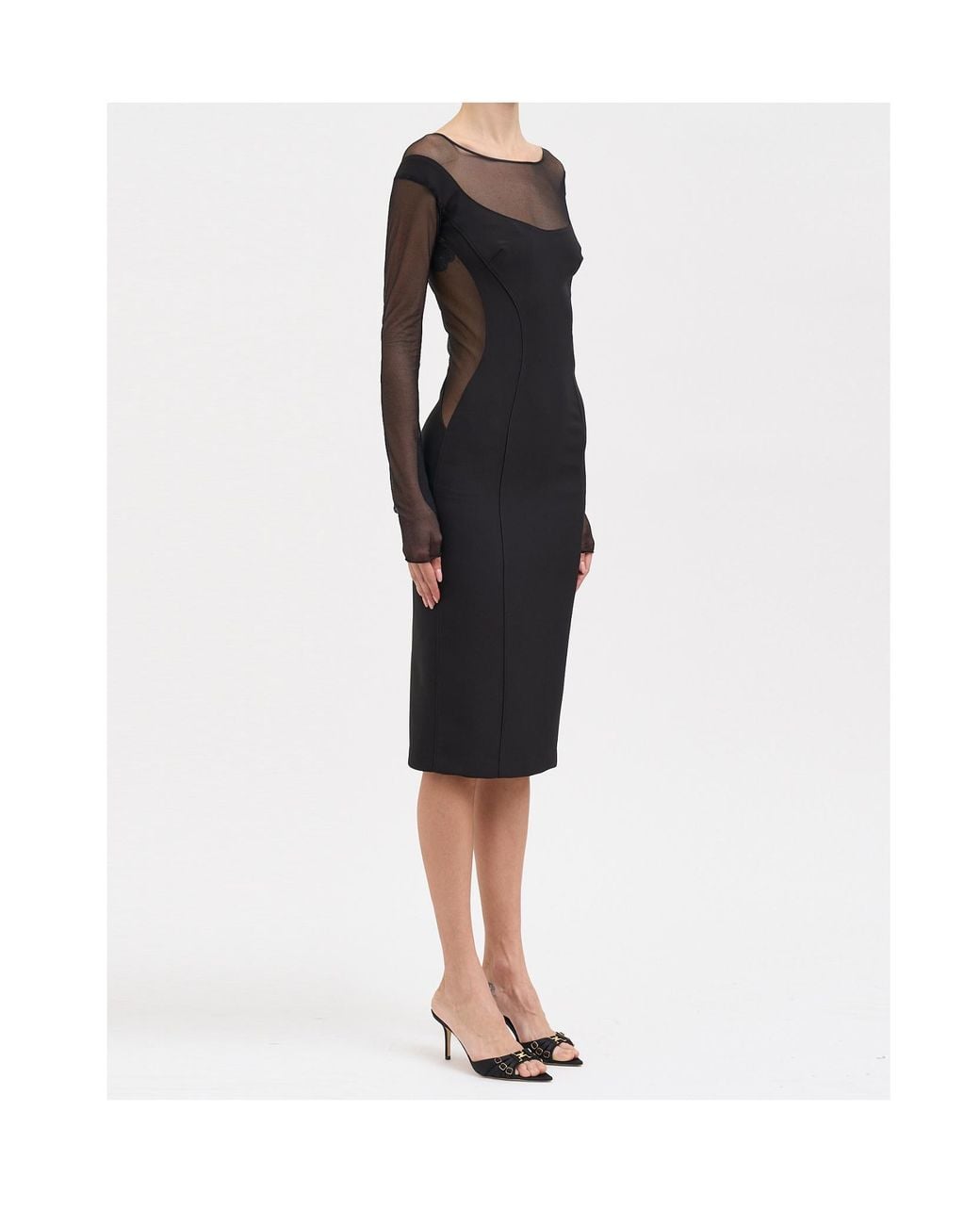 Elisabetta Franchi Black Sheer Long-Sleeved Dress