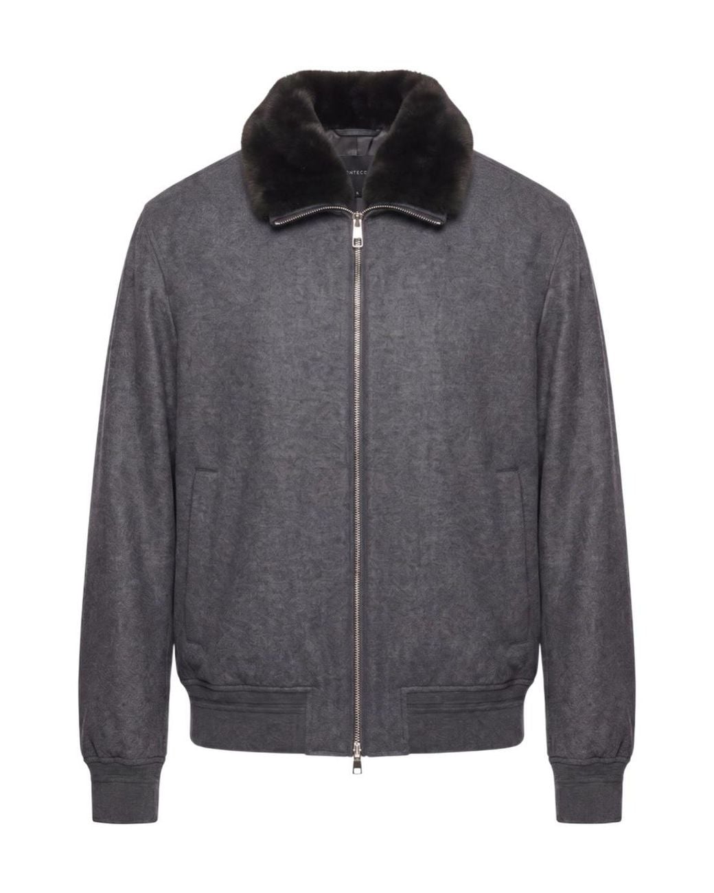 Montecore Gray Fur Collar Zip-Up Jacket for men