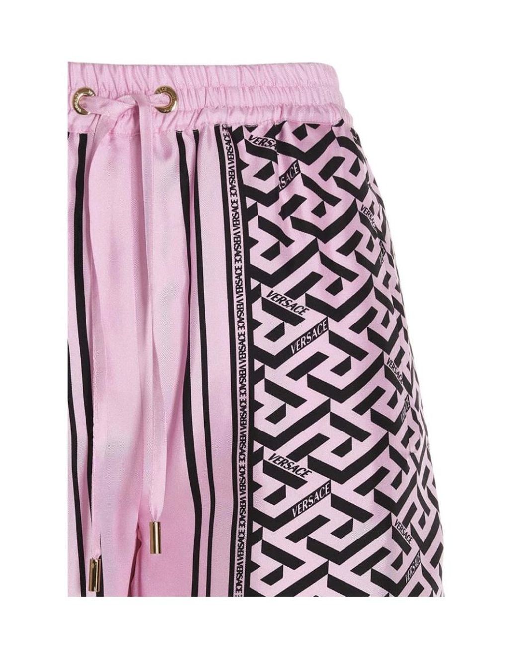 Versace Red Logo Detailed Drawstring Shorts
