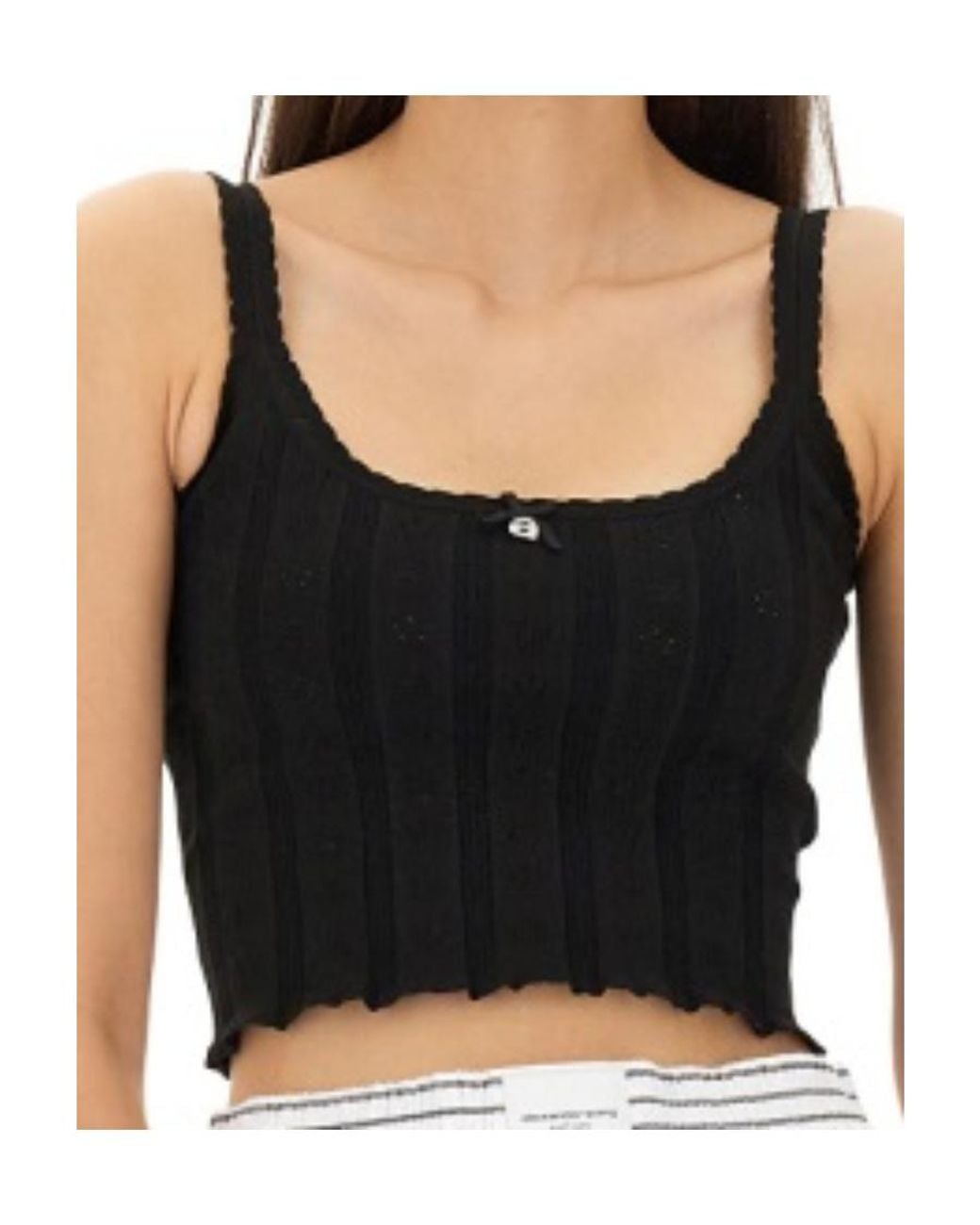 T By Alexander Wang Black Alexander Wang Bow Detailed Ribbed Knit Top