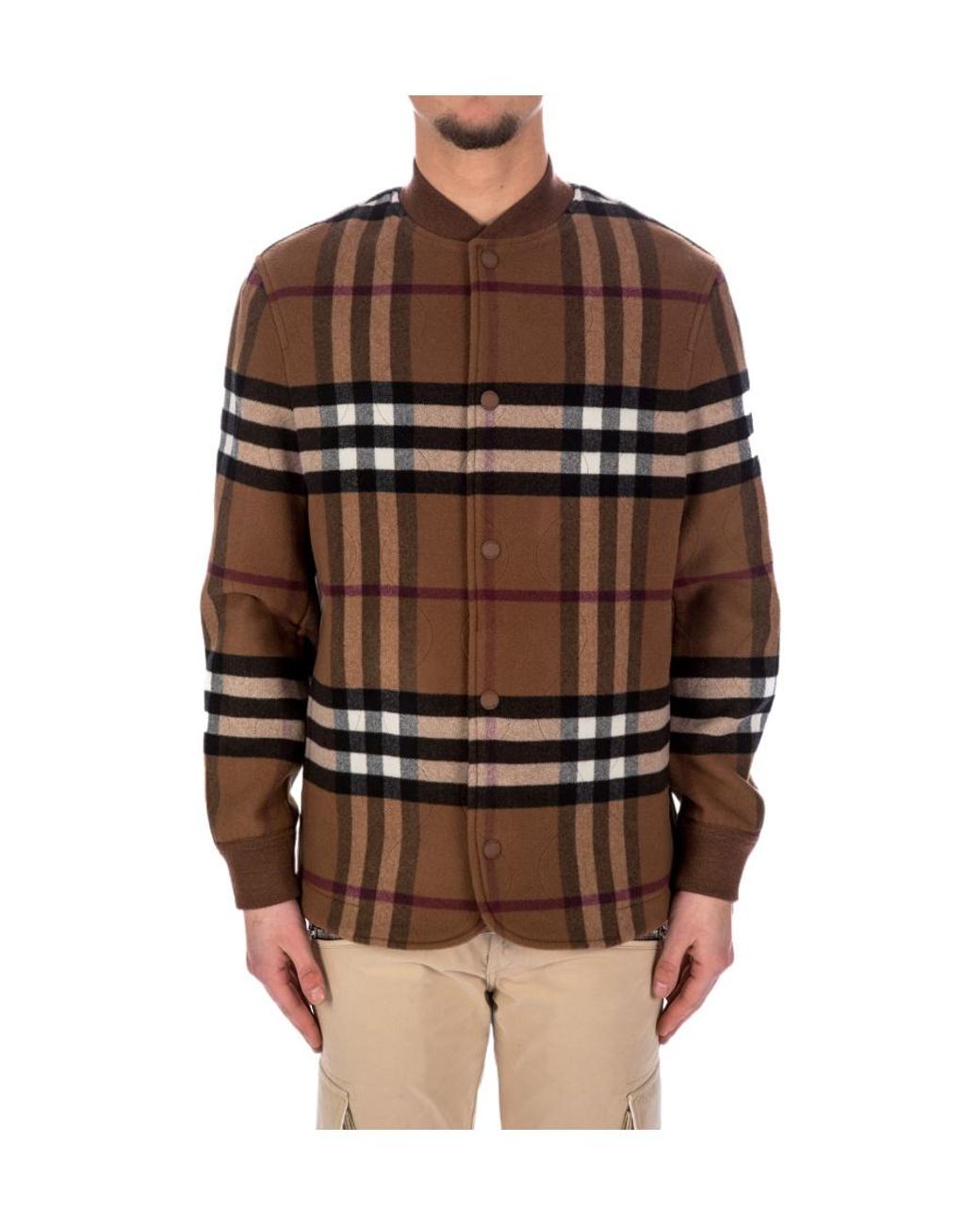 Burberry Brown Check-Pattern Wool Bomber Jacket for men