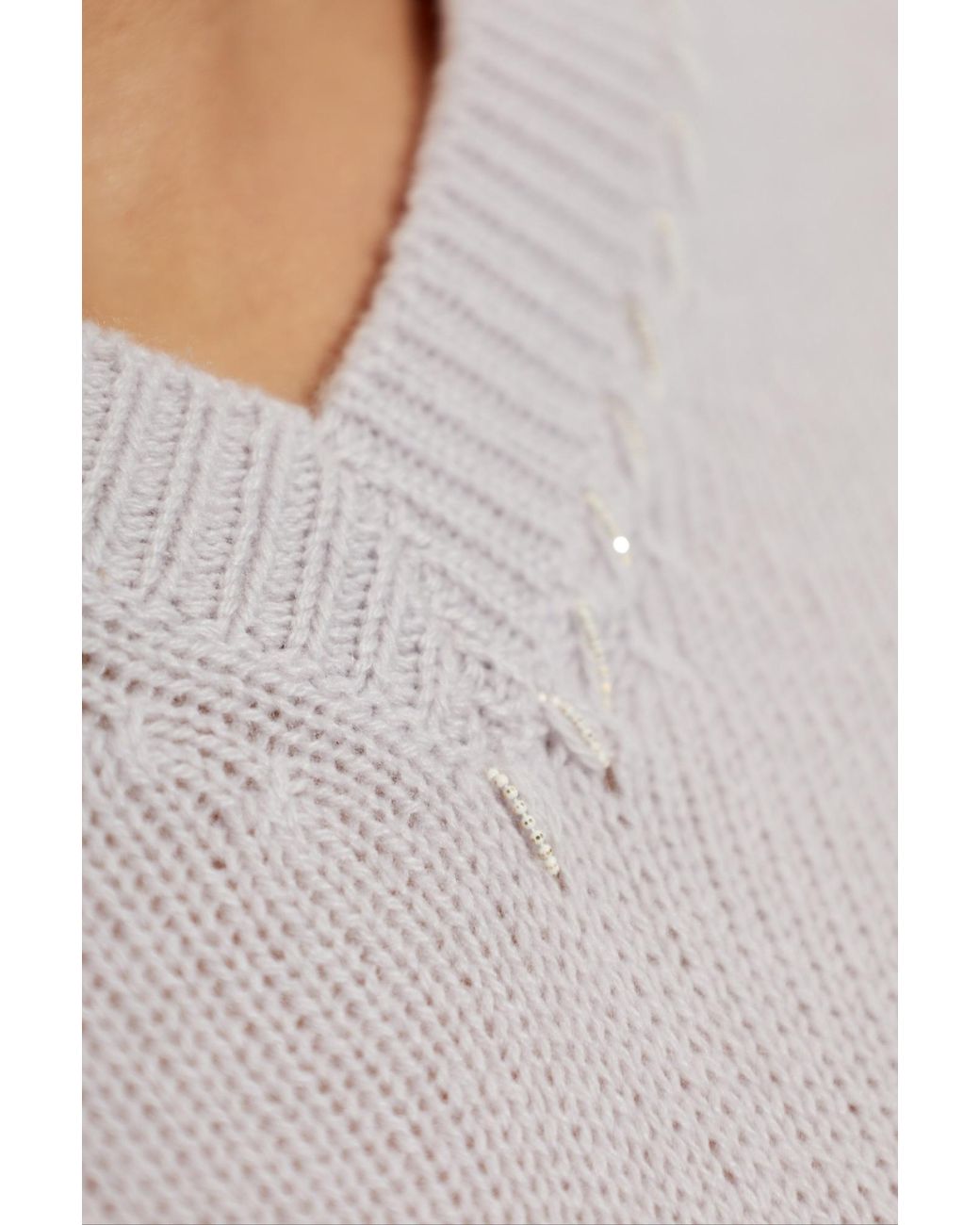 Fabiana Filippi White Embellished V-Neck Knitted Sweater