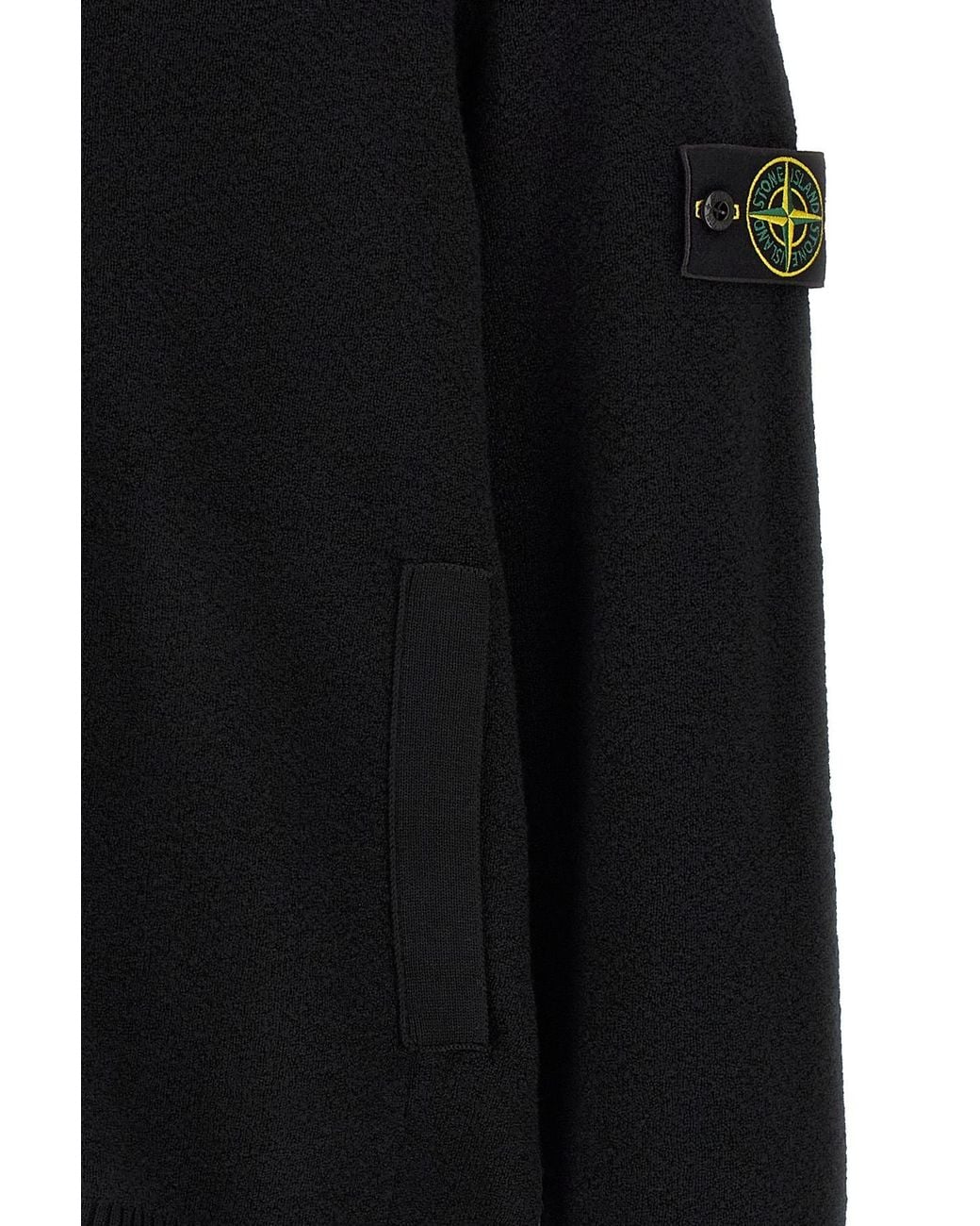 Stone Island Black Logo Patch Zipped Sweatshirt for men