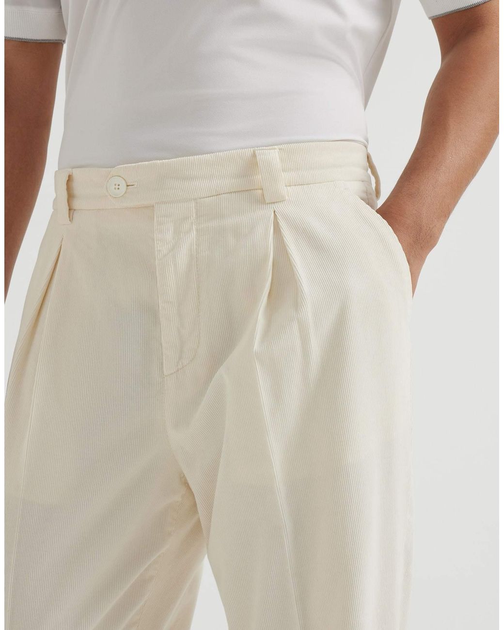 Brunello Cucinelli White Cotton Straight-Leg Trousers for men