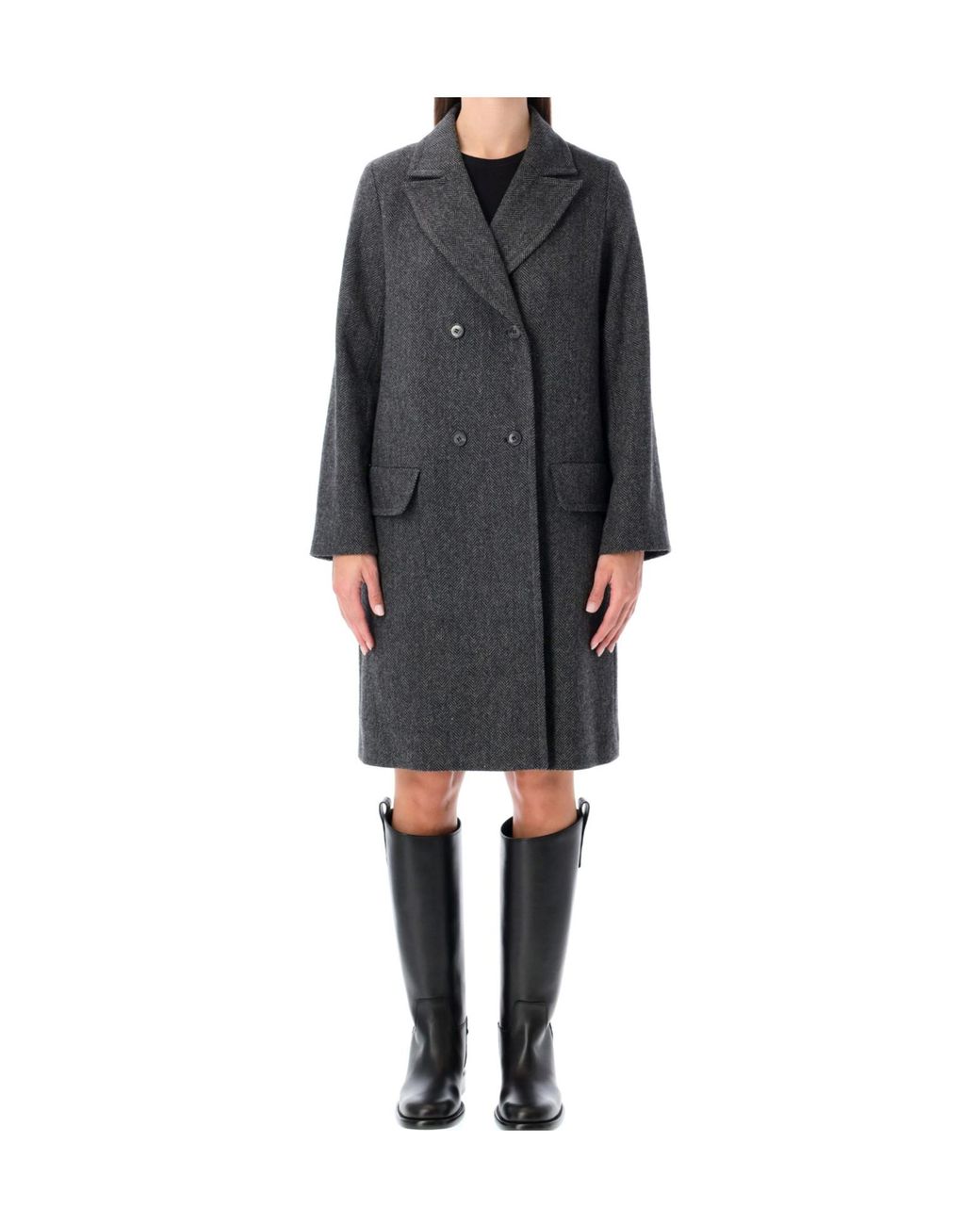 A.P.C. Black Ginny Double Breasted Knee-Length Coat