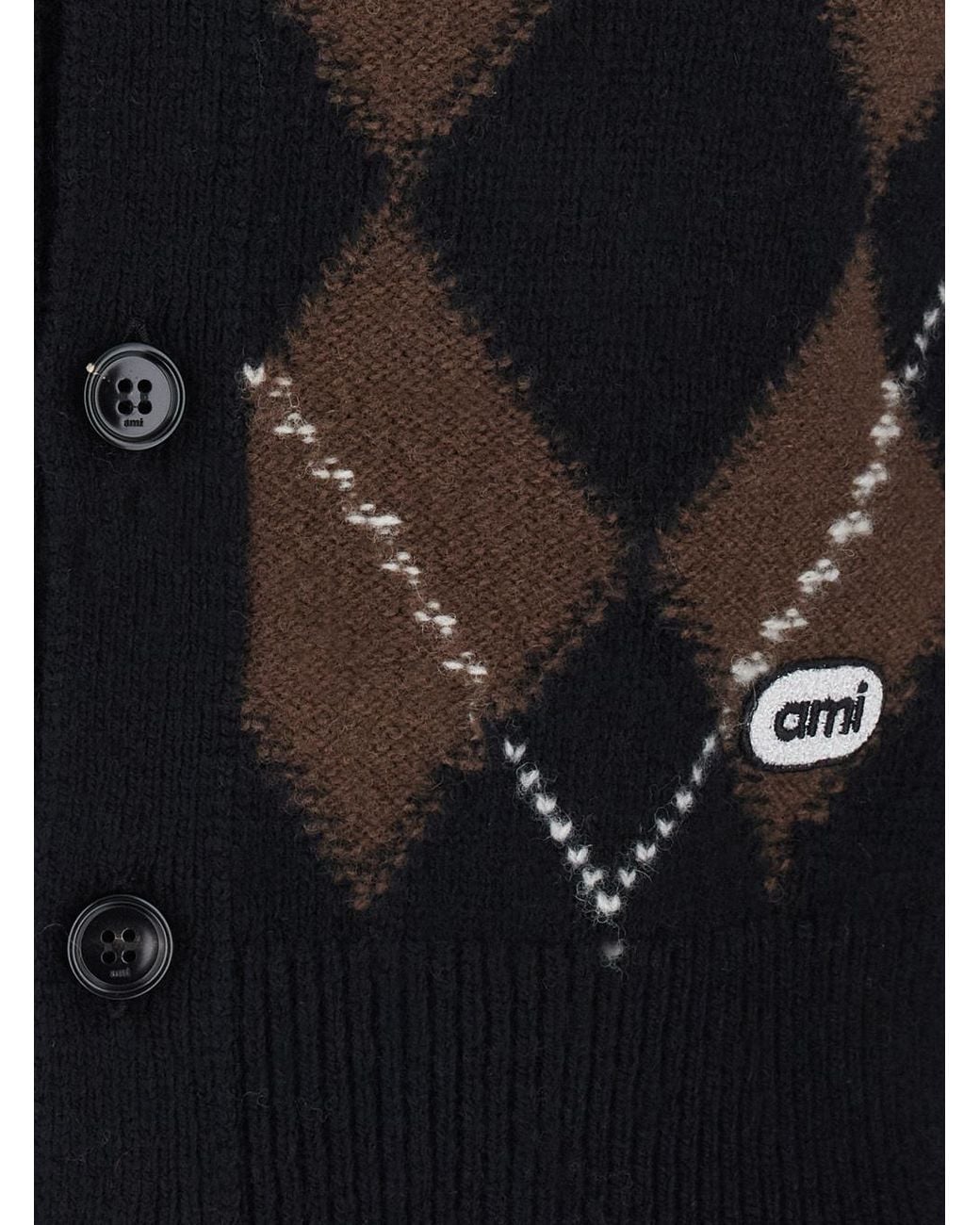 AMI Black Ami Argyle Printed Cardigan