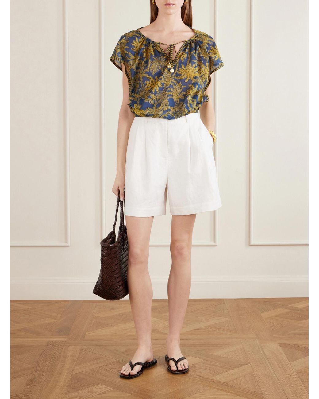 Eres Green Crocodile Embellished Printed Cotton-Voile Blouse