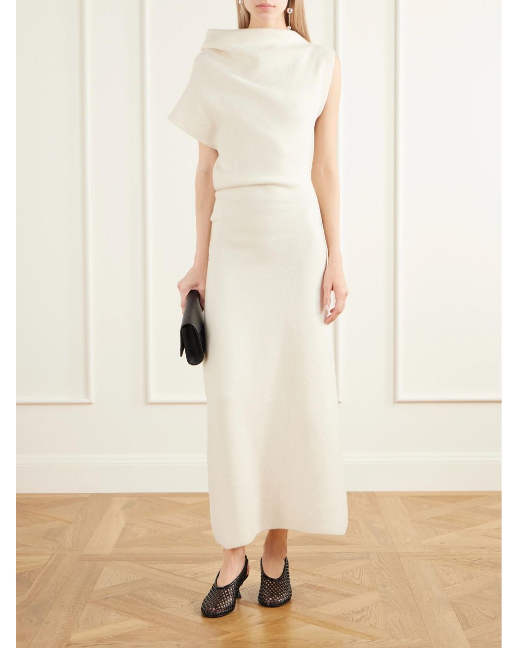 Proenza Schouler White Asymmetric Wool-Blend Midi Dress