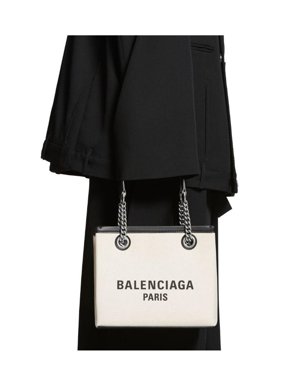 Balenciaga White Paris Logo Printed Squared Small Tote Bag