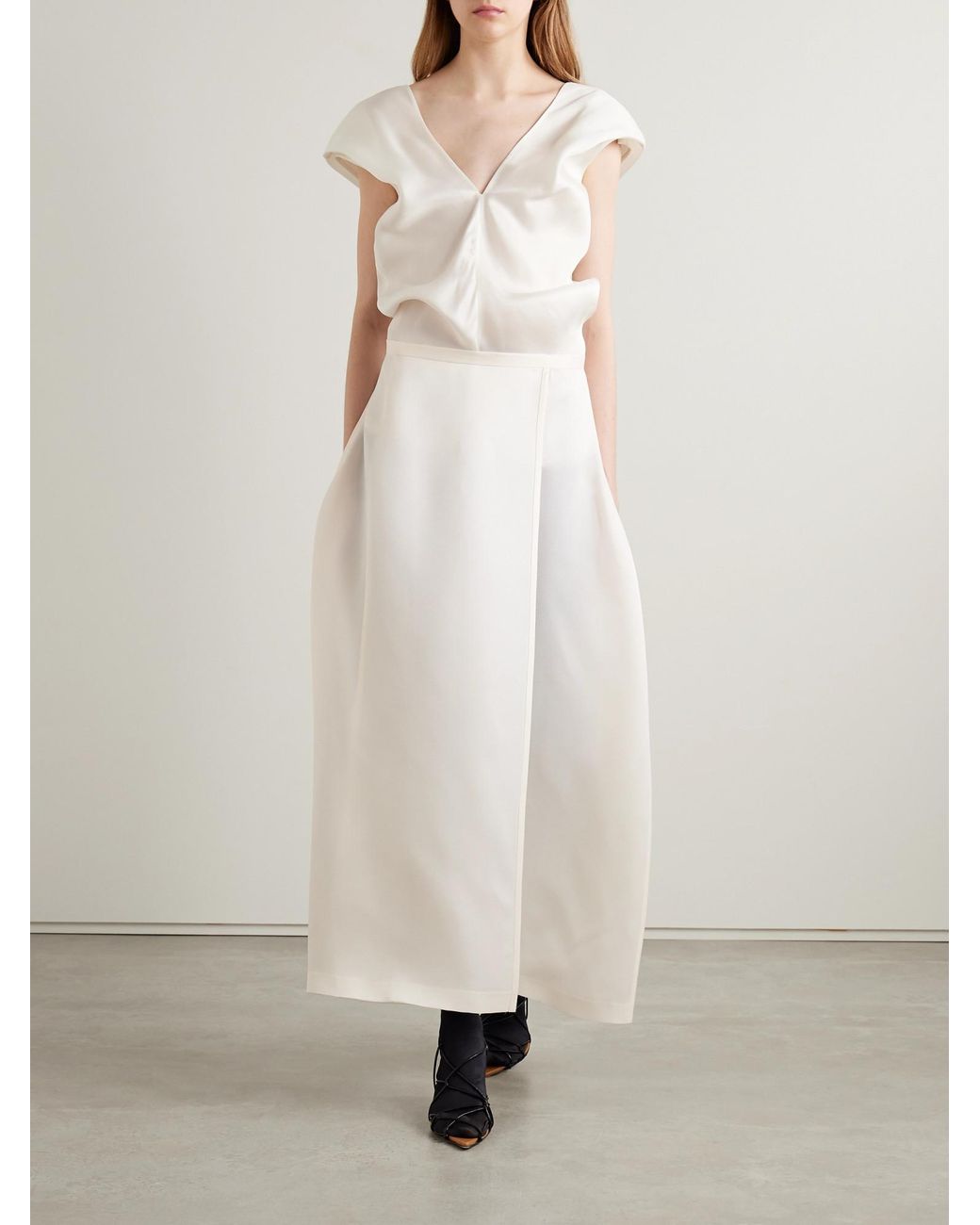 Khaite White Flanged Detail Skirt