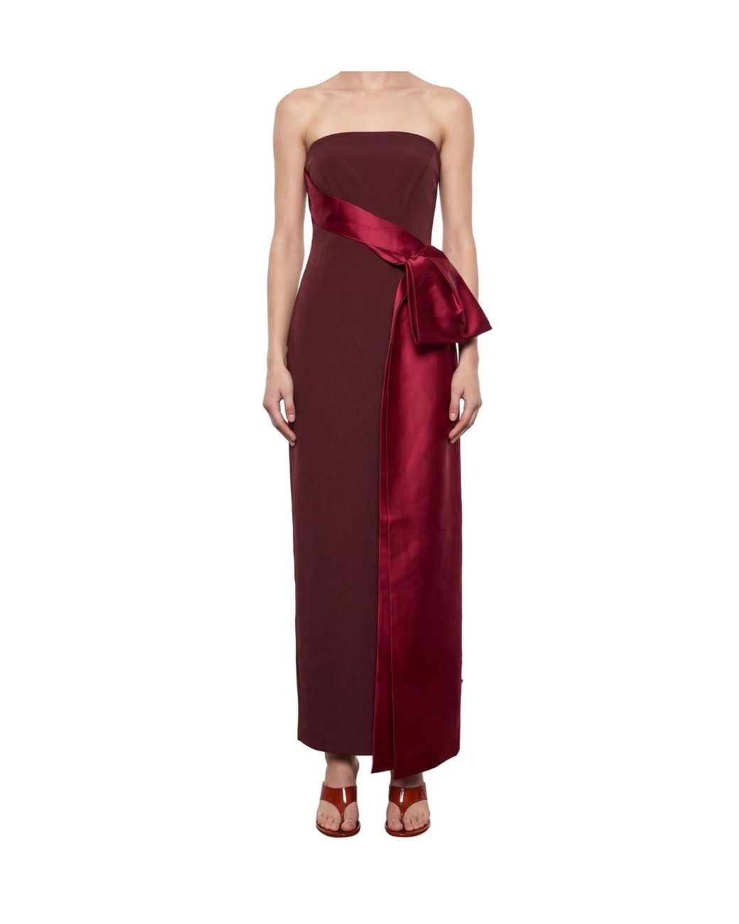 Roland Mouret Red Contrast Drape Strapless Gown