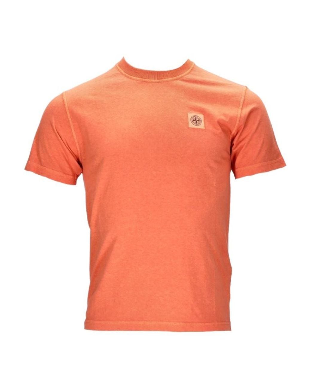 Stone Island Orange Logo Patch Crewneck T-Shirt for men