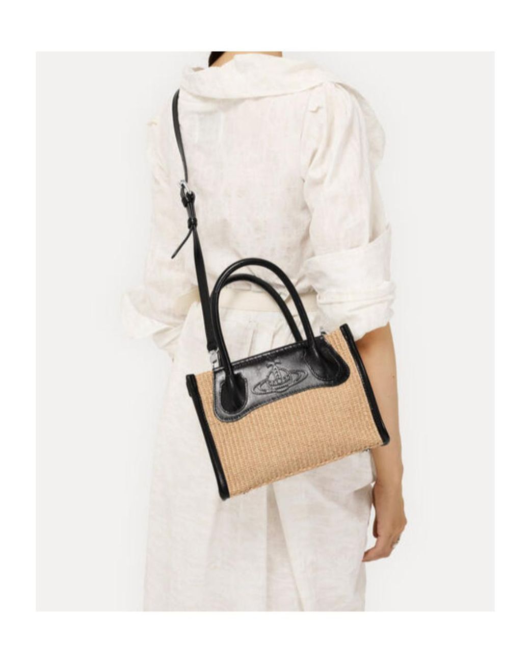 Vivienne Westwood Black Small Troy Orb-Motif Woven Tote Bag