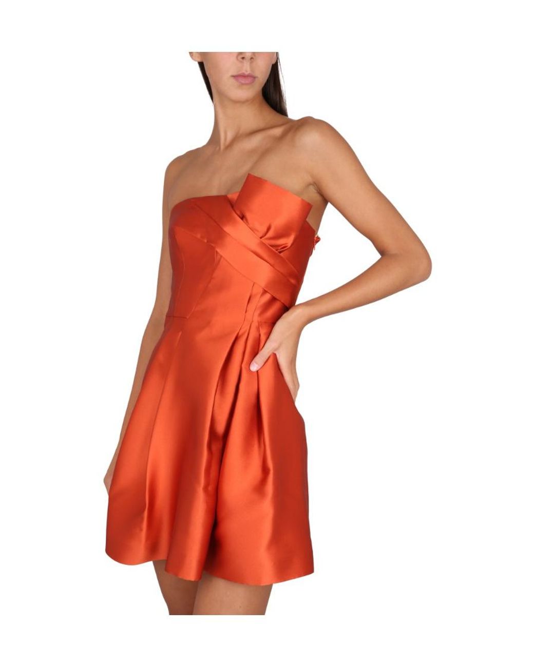 Alberta Ferretti Orange Off-Shoulder Mini Dress