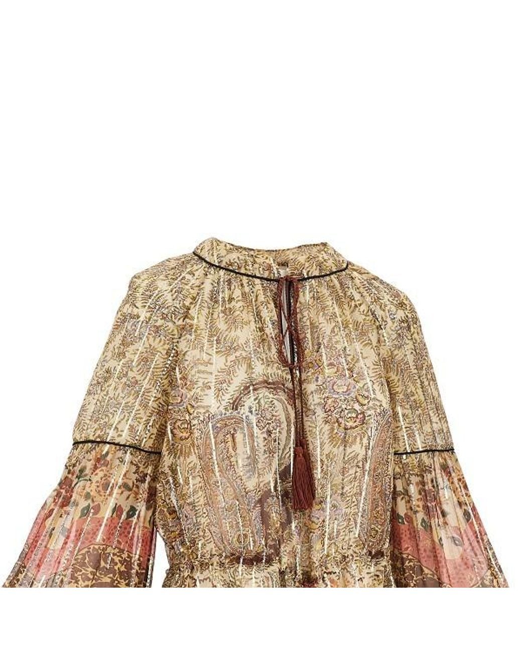Valentino Natural Paisley Printed Feather-Trim Blouse