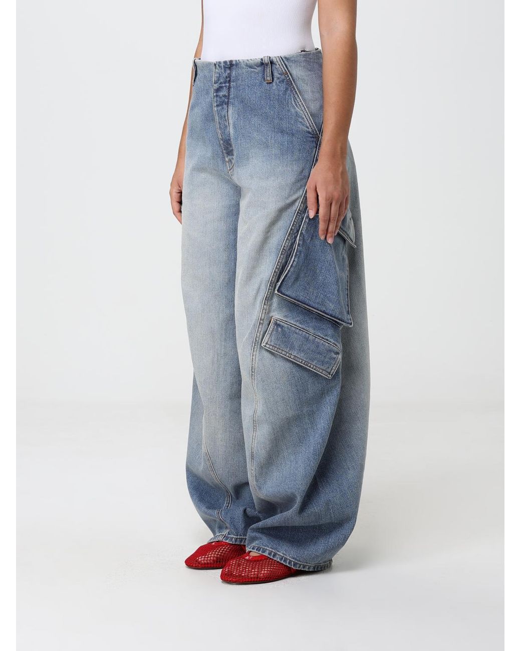 Alaïa Blue Faded-Effect Denim Cargo Pants