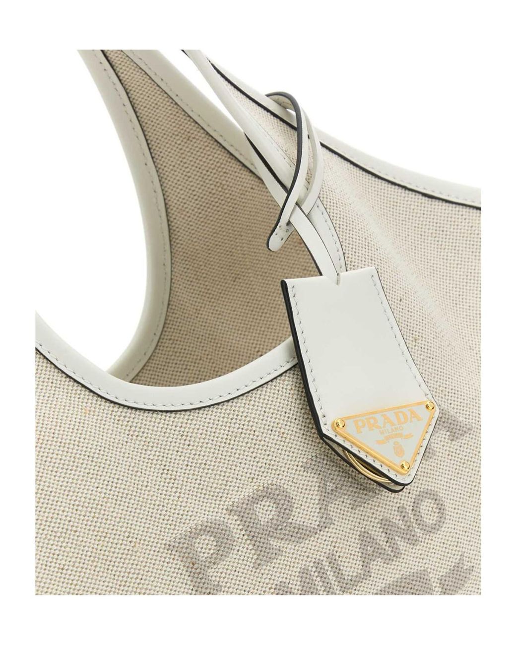 Prada Natural Logo Printed Medium Top Handle Bag