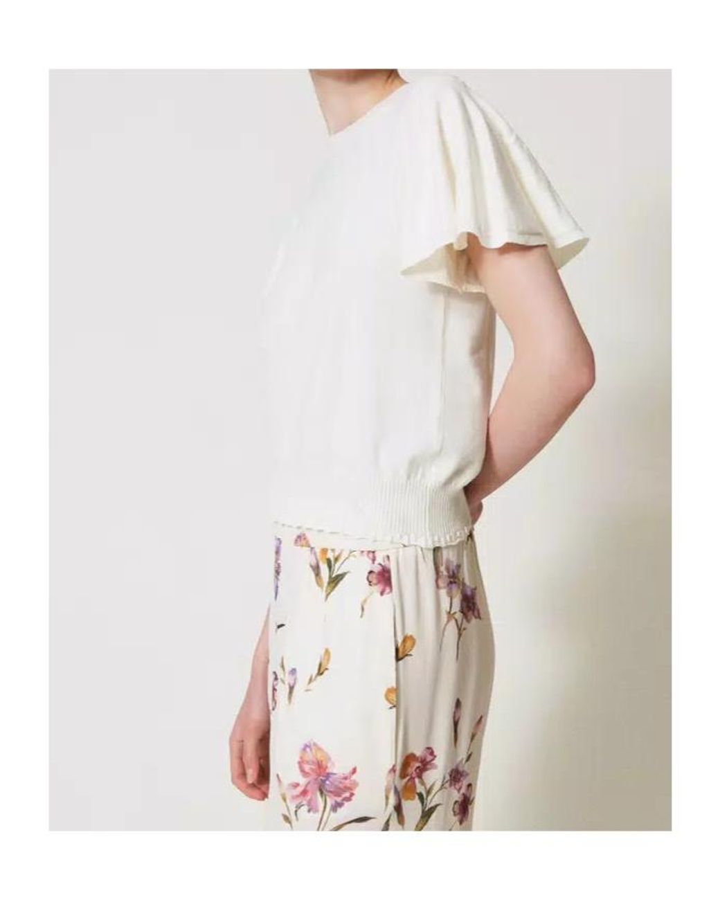 Twinset White Scalloped-Hem Knitted T-Shirt