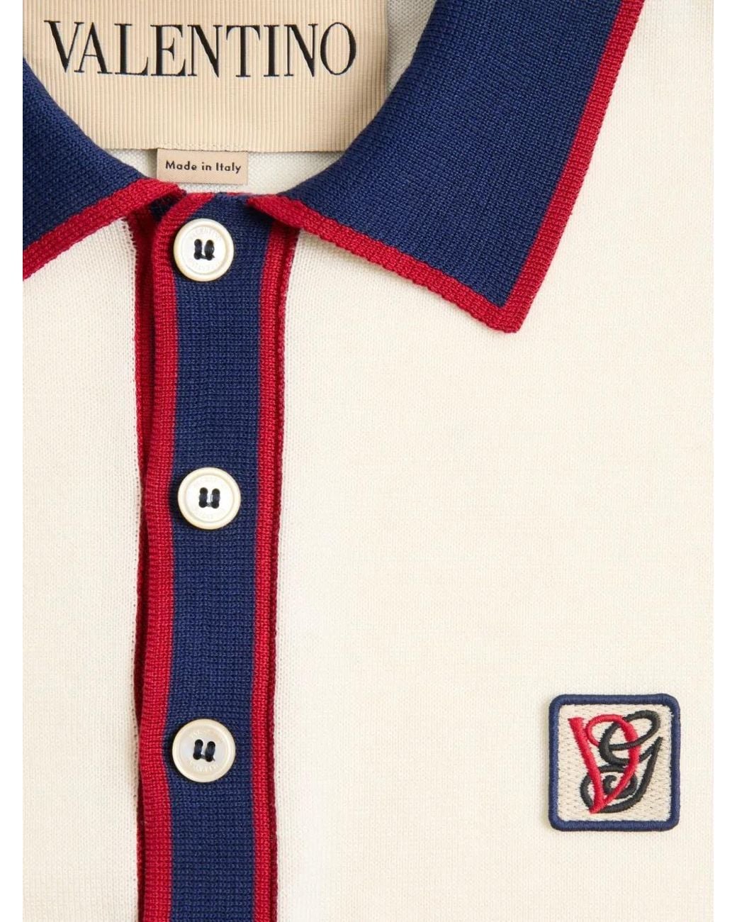Valentino White Logo-Patch Polo Shirt for men