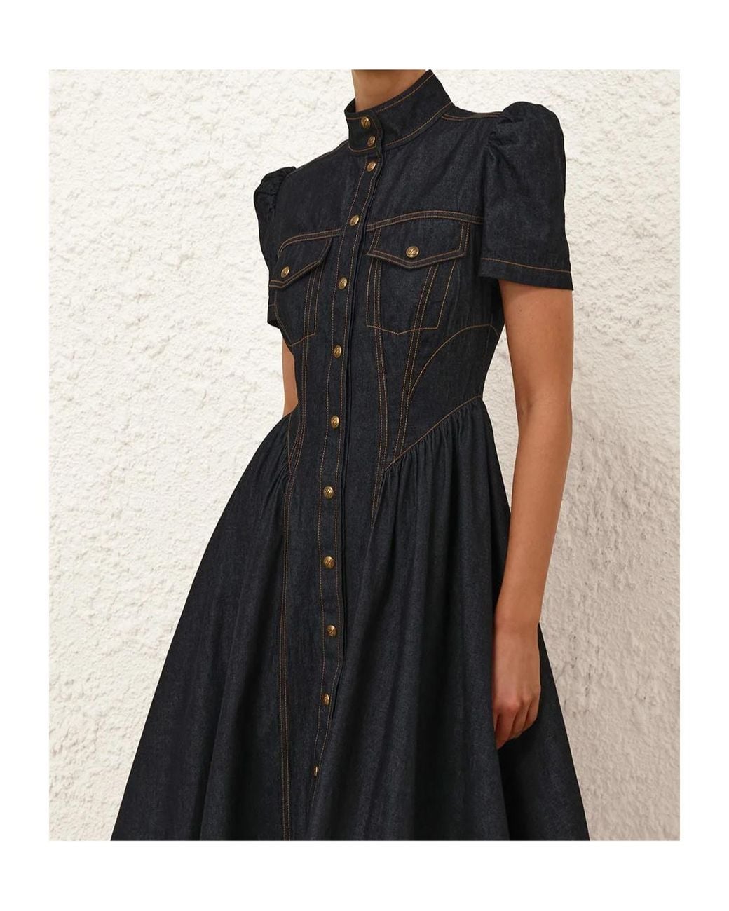 Zimmermann Black Corset Denim Midi Dress
