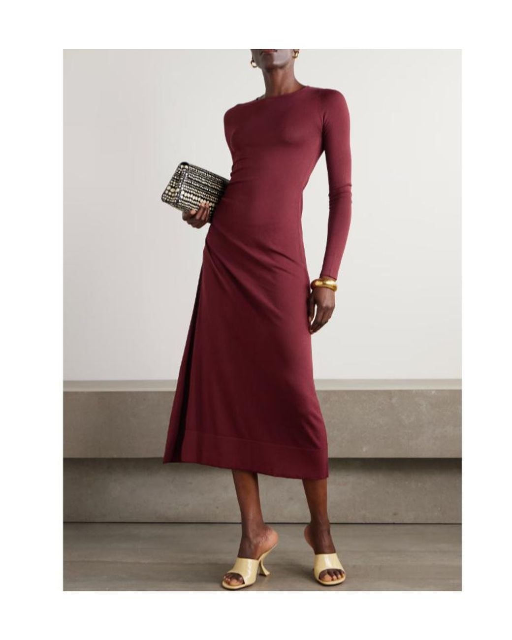 Altuzarra Red Ruched Knitted Midi Dress