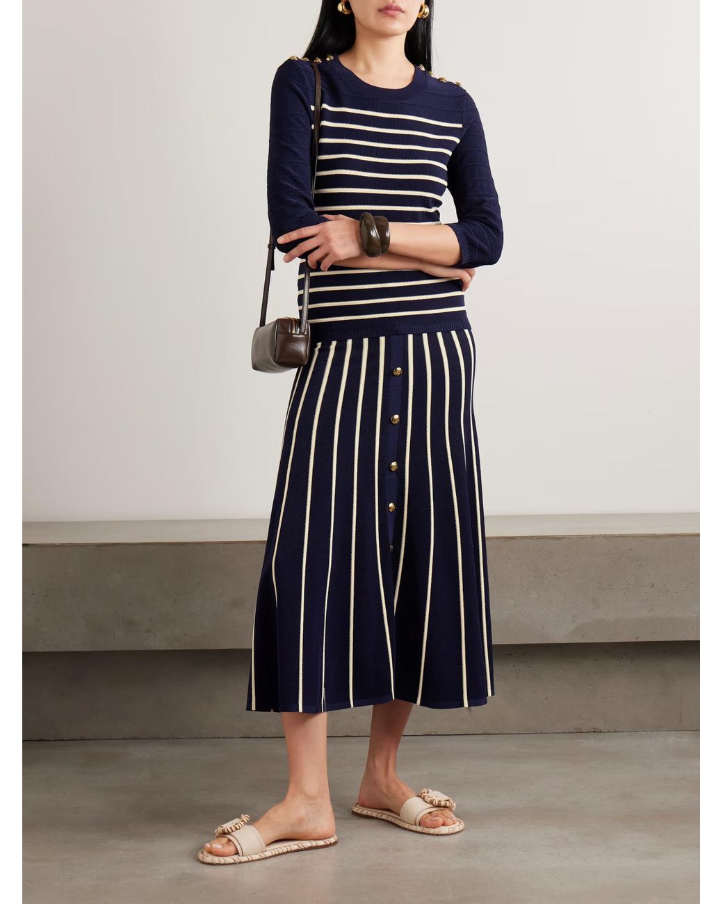 Zimmermann Blue Luna Pleated Striped Midi Skirt
