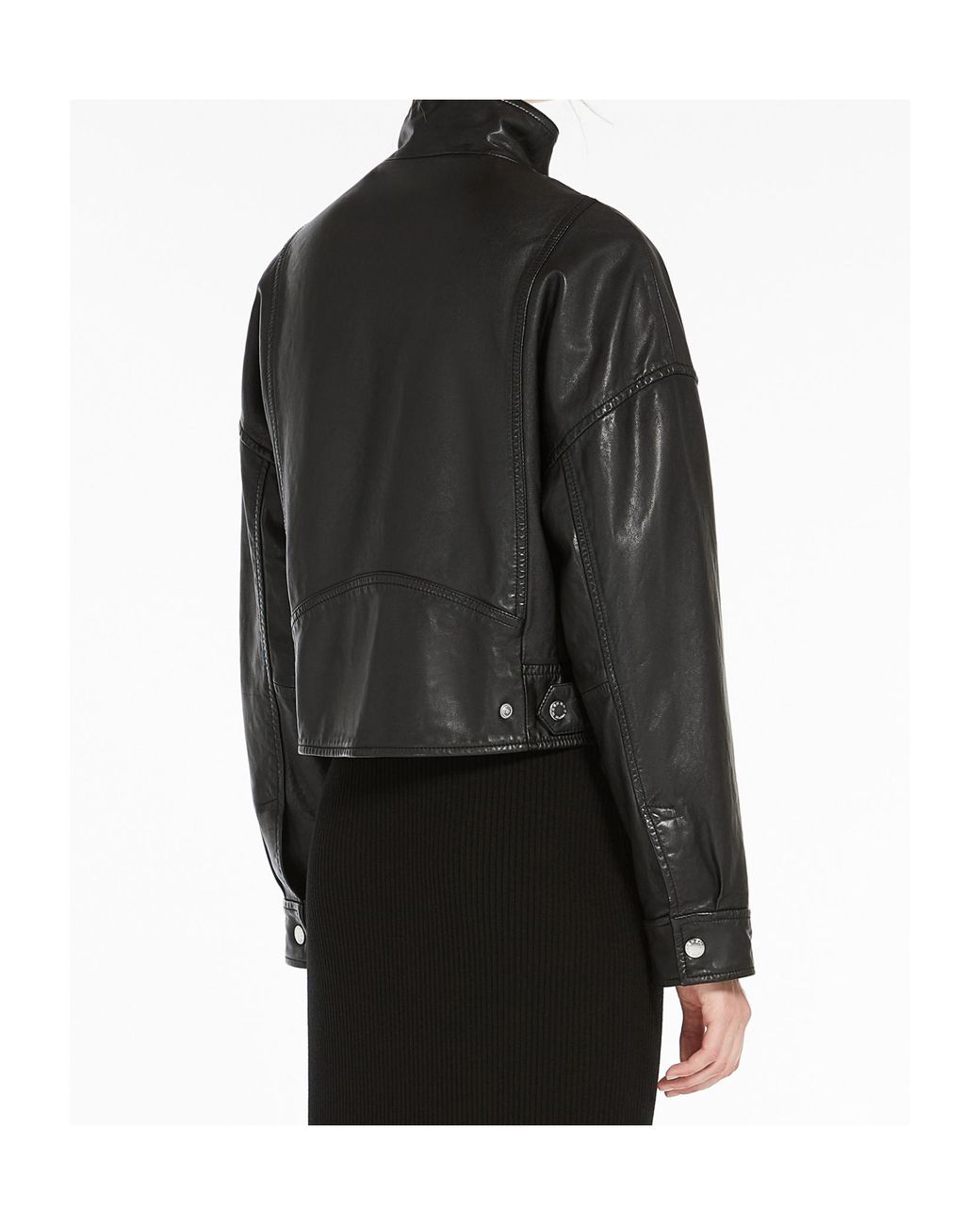 Weekend by Maxmara Black Washed Nappa-Leather Bomber Jacket
