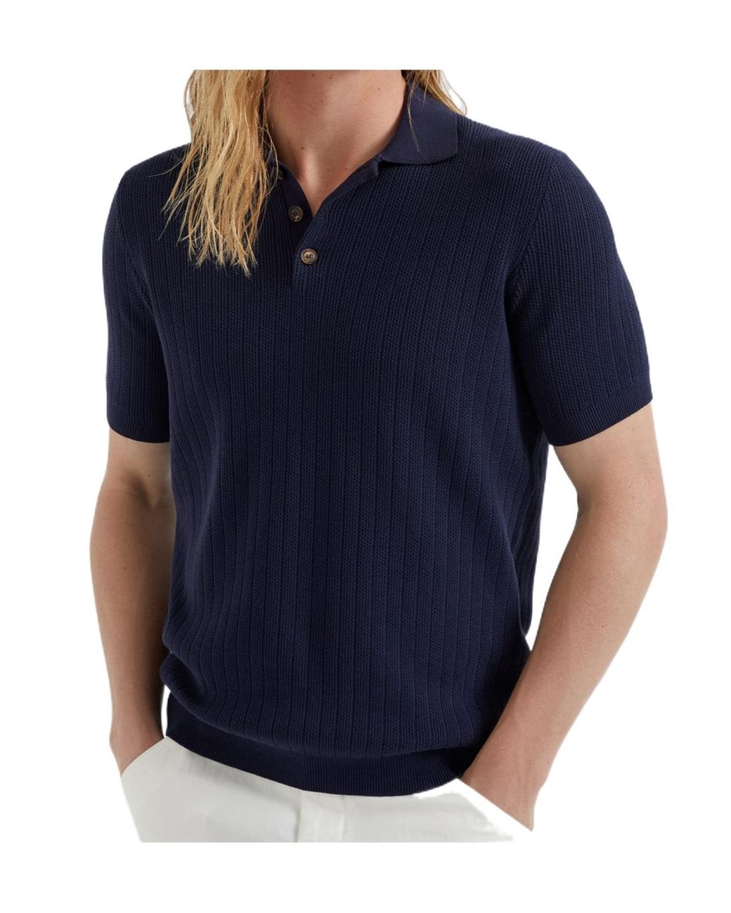 Brunello Cucinelli Blue Cotton Polo Shirt for men