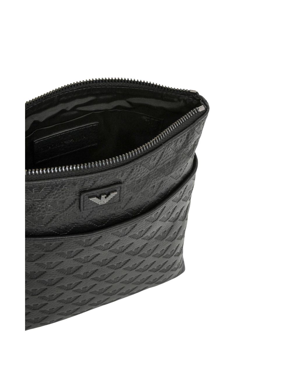 Emporio Armani Black Logo Embossed Messenger Bag for men
