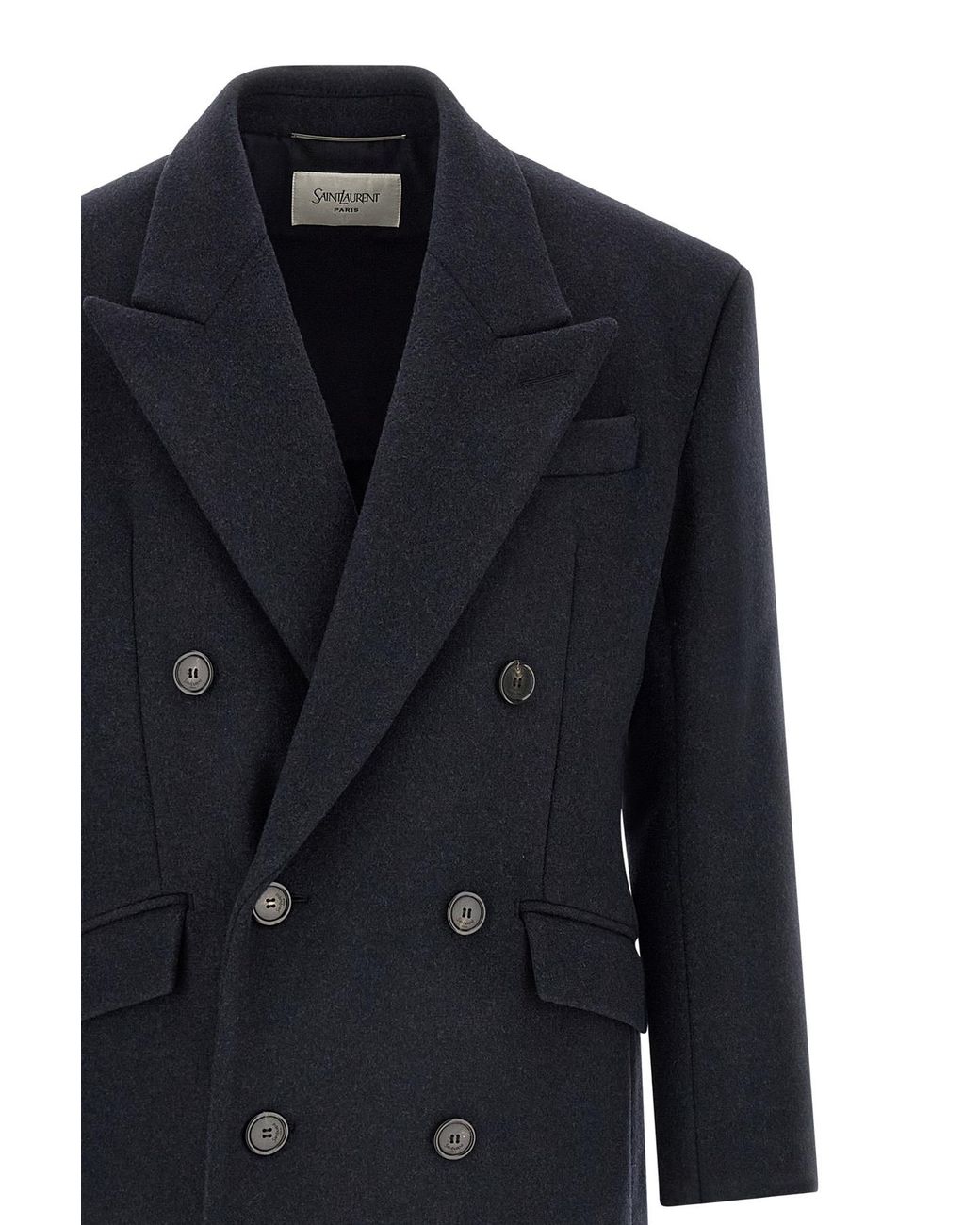 Saint Laurent Blue Double-Breasted Long Coat for men