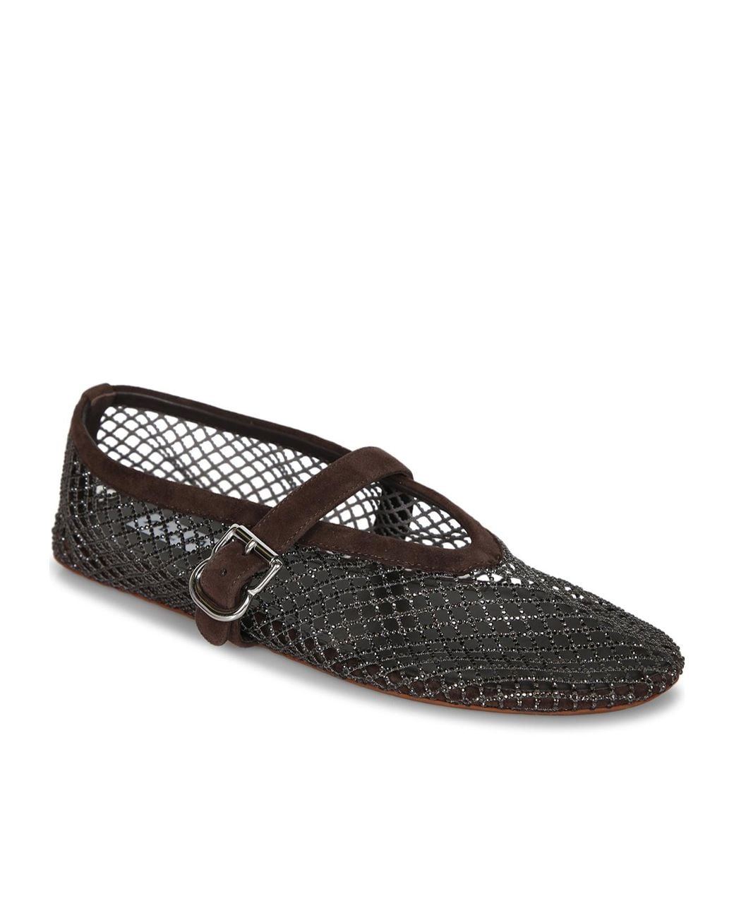 Alaïa Brown Alaïa Fishnet Embellished Ballet Flat Shoes