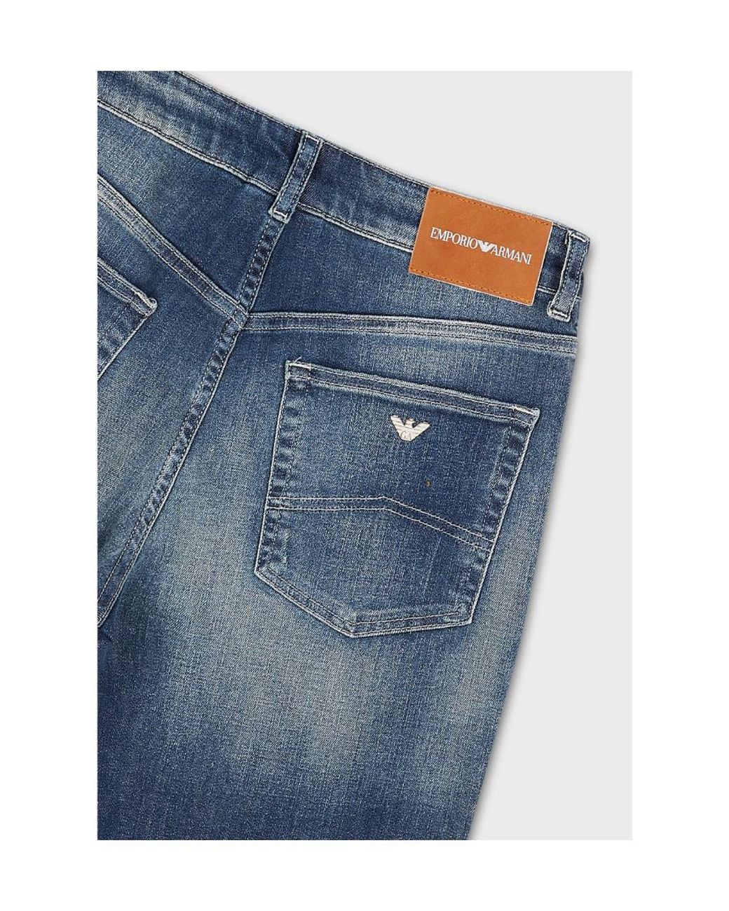 Emporio Armani Blue Embroidered-Logo Denim Trousers