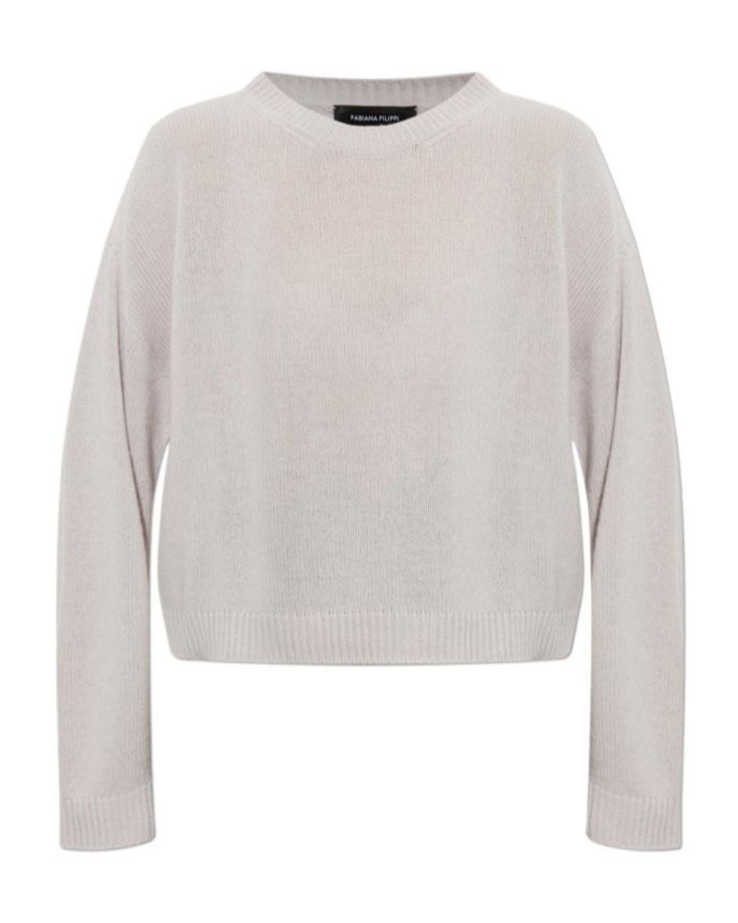 Fabiana Filippi White Boxy Crew-Neck Knitted Sweater