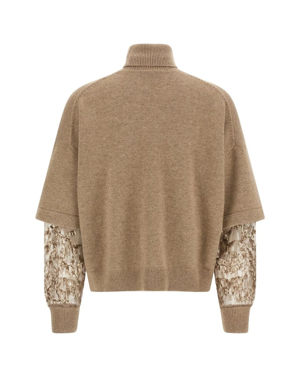 Brunello Cucinelli Natural Sequin-Embellished High-Neck Sweater