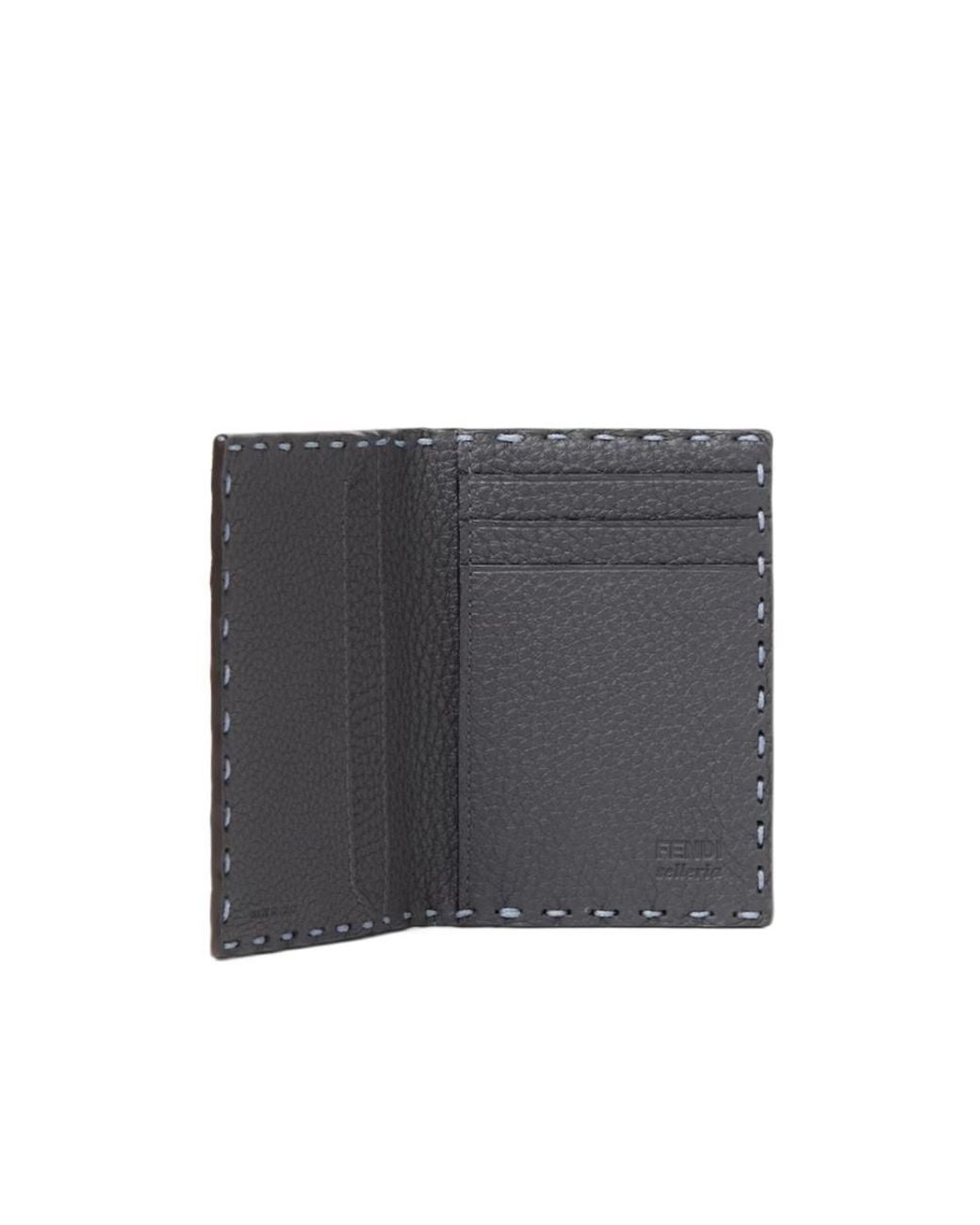 Fendi Blue Mercury And Dark Selleria Card Holder With 104 Hand-Sewn Stitches for men