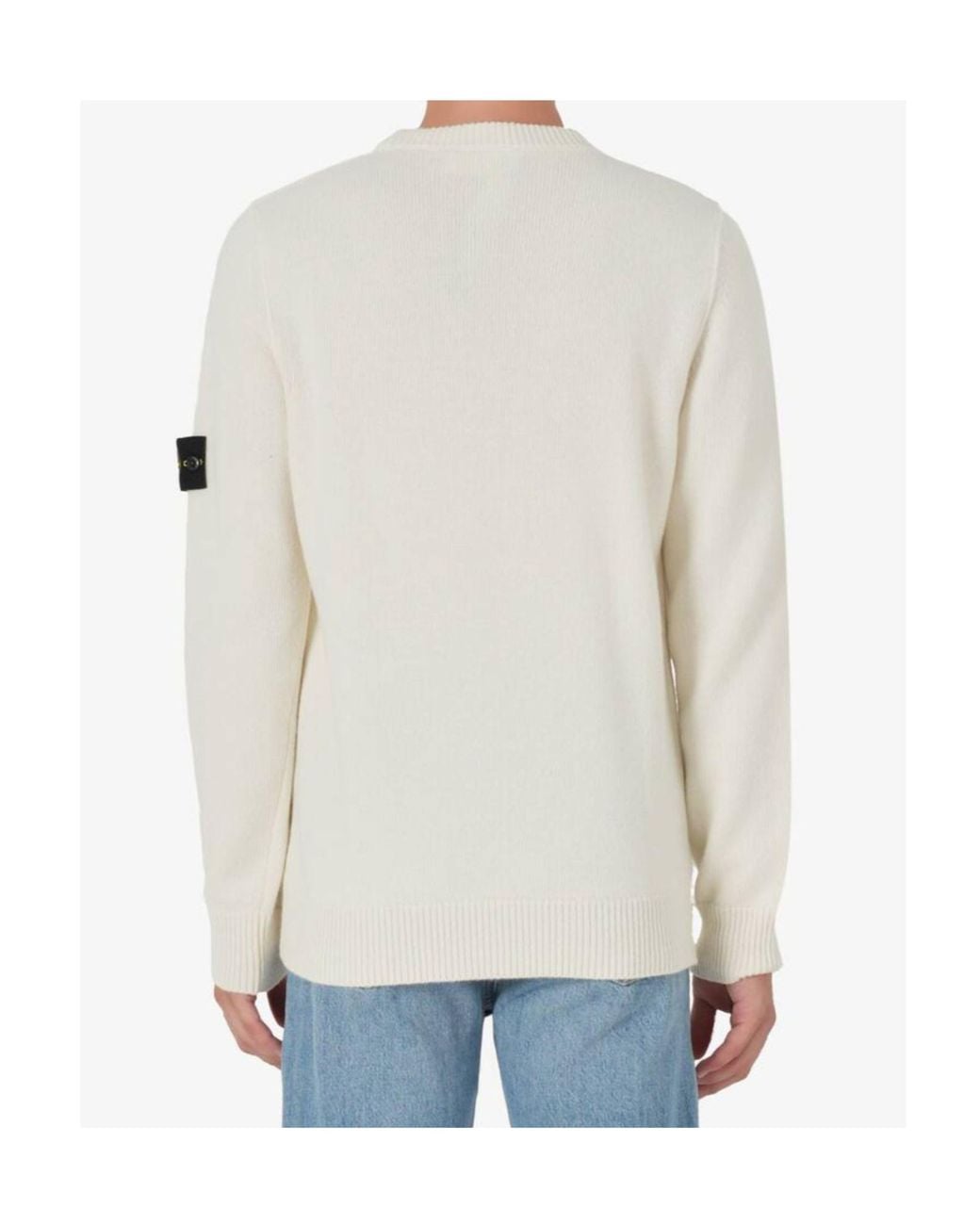 Stone Island White Textured Crew Neck Knitted Jumper for men