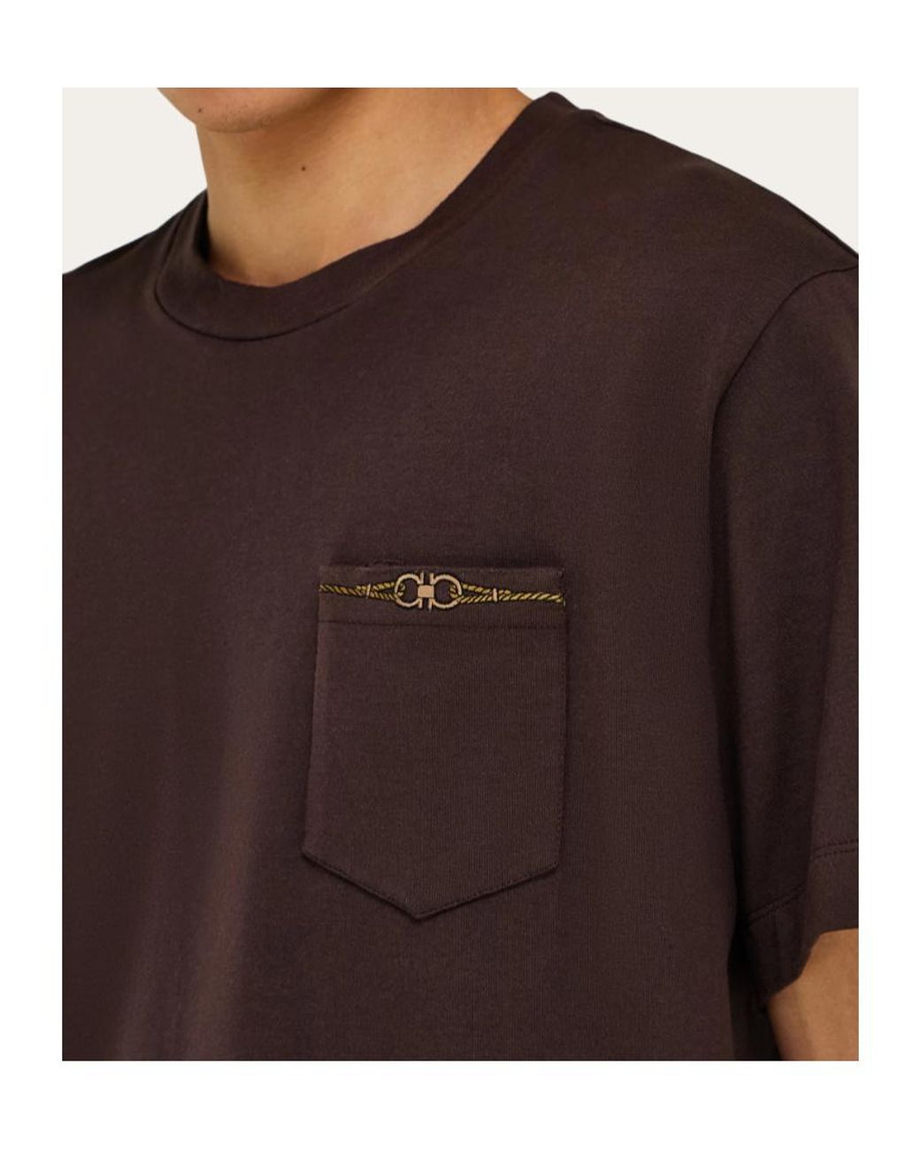 Ferragamo Brown Ferragamo Gancini Embroidered Crewneck T-Shirt for men