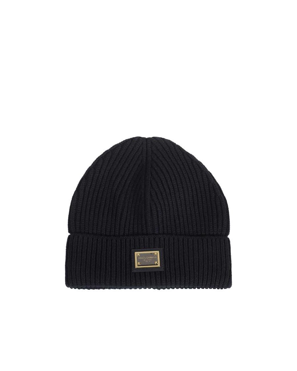 Dolce & Gabbana Blue Ribbed Knit Cashmere Beanie Hat for men