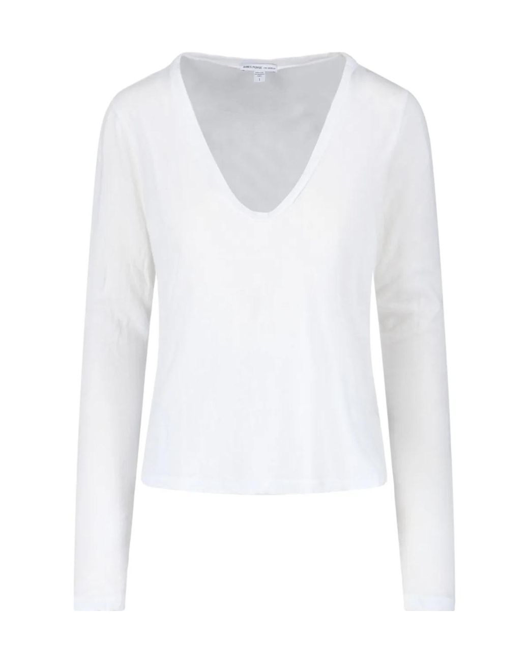James Perse White Deep V-Neck Long Sleeve T-Shirt