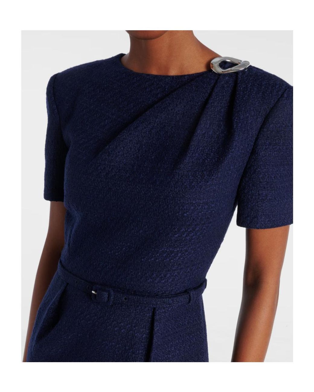 Roland Mouret Blue Belted Boucle Midi Dress